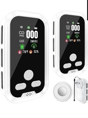 5-in-1 CO & Gas Detector 2 Pack Plug-In Alarm HD Display Temp Humidity Backup